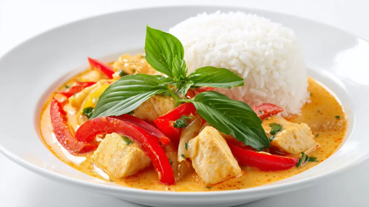 Thai Fischcurry mit Kokosmilch und frischem Basilikum