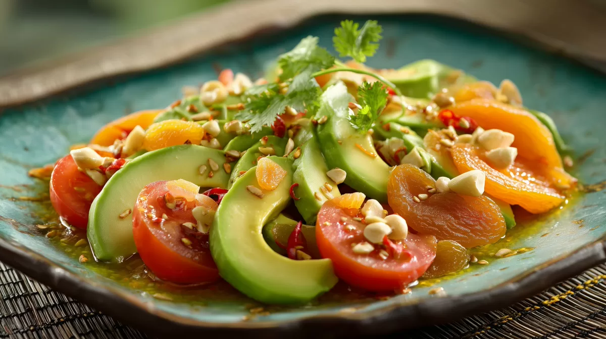 Thailändischer Avocado Tomaten Salat mit Erdnüssen