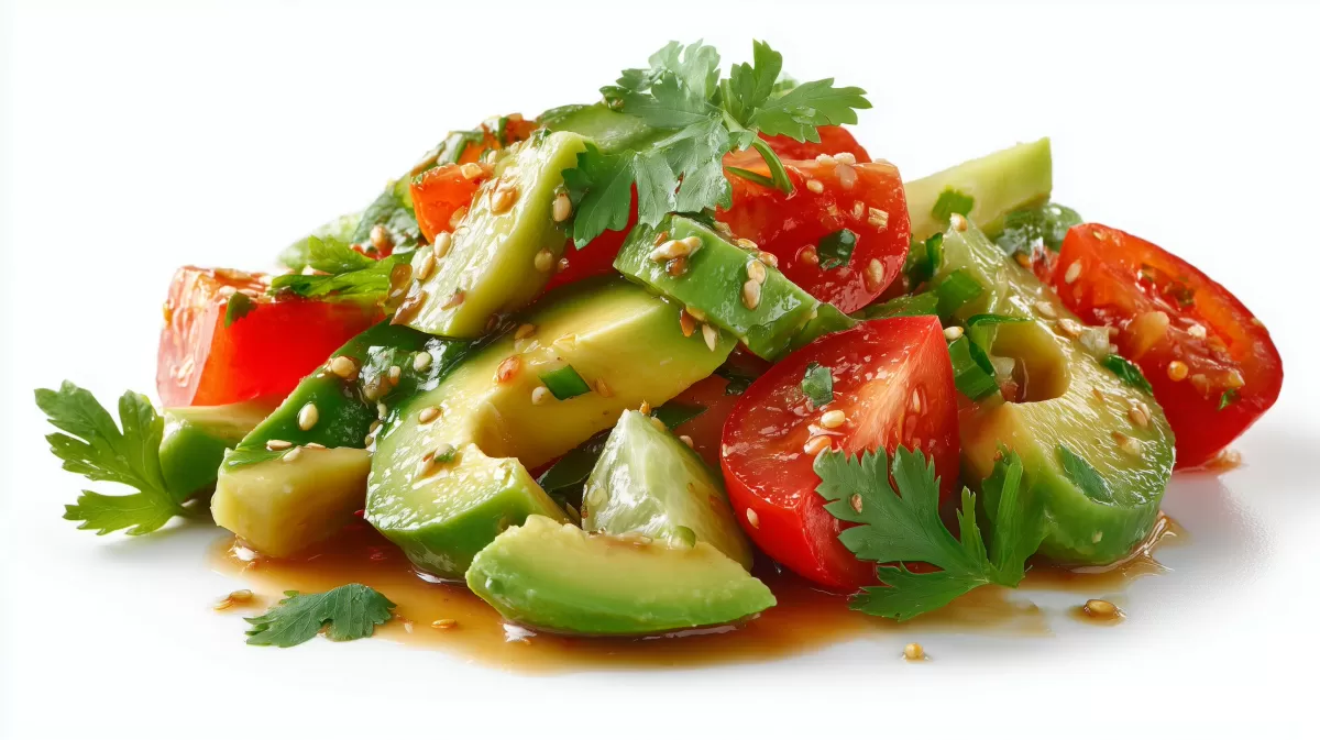 Thailändischer Avocado Tomaten Salat mit Sesam