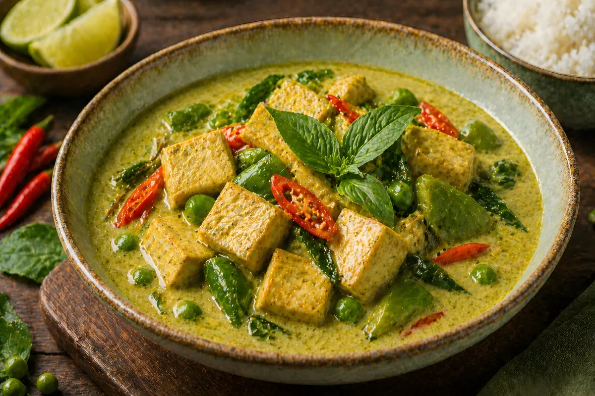 Thailändisches grünes Curry mit Tofu und Erbsen