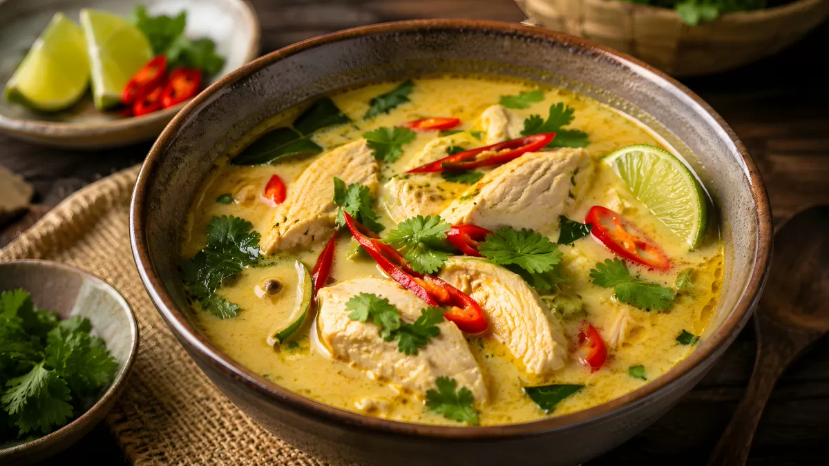 Thailändisches grünes Hühnchen-Curry in Kokosmilch