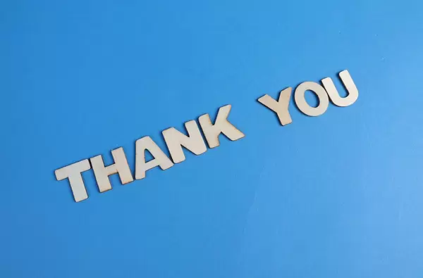 Thank you written with wooden letters