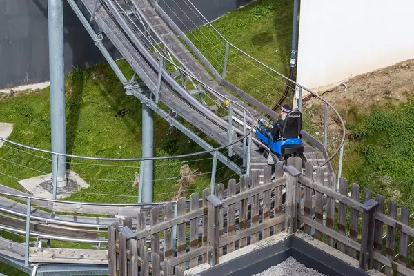The Alpbachtaler Lauser-Sauser or Alpine Coaster at the top station of the Wiedersbergerhornbahn