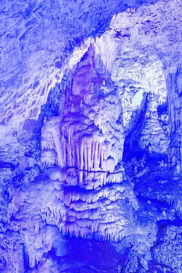 The blue cave, Cuevas del Hams on Mallorca. Cave illuminated by special blue LED lighting technology