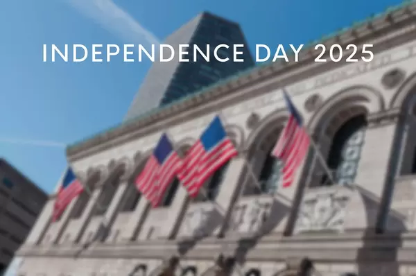 The largest US library "Boston Public Library" with American flag and the text Independence Day 2025