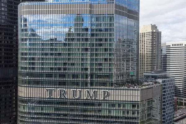The middle storeys of the Trump Tower with its large "Trump" sign seen from LondonHouse Chicago
