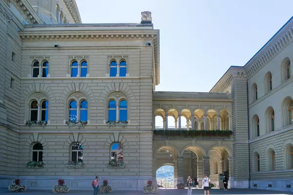 The Parliament Building (Bundeshaus) of Switzerland with arcade passage
