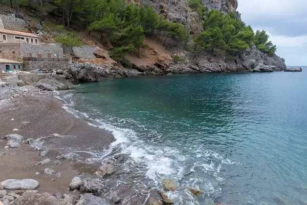 The shore of the cove of Port de Sa Calobra, small village and bay. Tourist destination on Mallorca