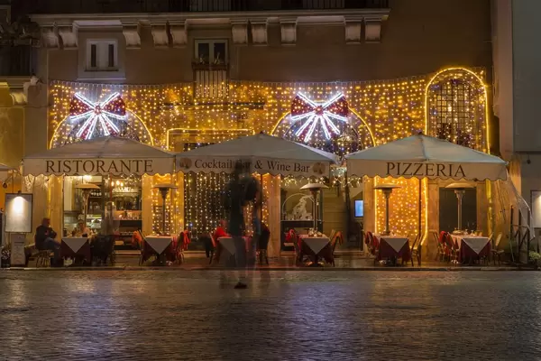 The with christmas lights decorated Mimi e Coco wine bar in Rome