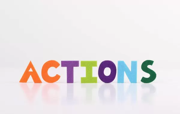 The word Actions on white background