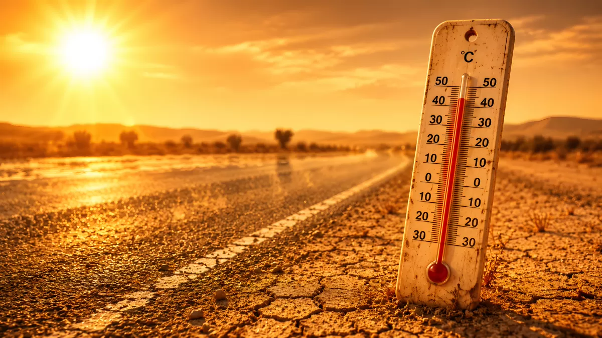 Thermometer zeigt 50 Grad bei extremer Hitze in Wüste