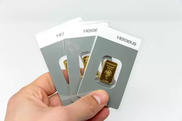 Three goldbars from Heraeus with 99.99% purity