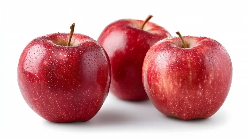Three Red Apples with Water Droplets Isolated on White