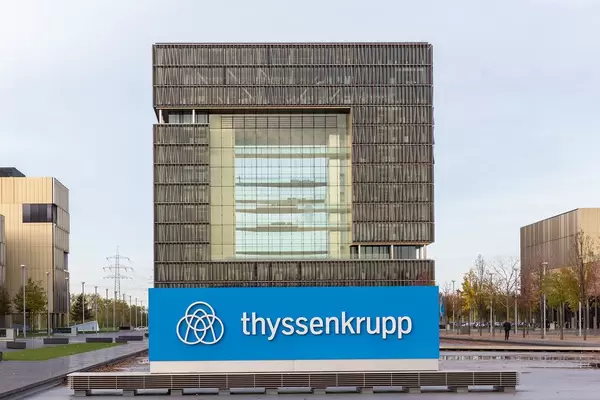 Thyssenkrupp im Herzen Essens: das Hauptgeäude in der Frontal Perspektive