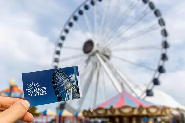 Ticket for a ride with the big ferris wheel at the sea bridge Navy Pier in Chicago