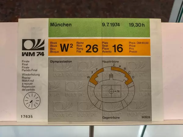 Ticket for the final game of World Cup 1974 in Munich, Germany