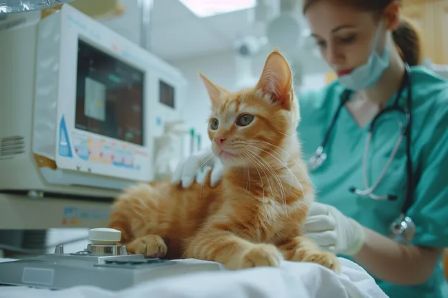 Tierarzt untersucht Katze in Praxis