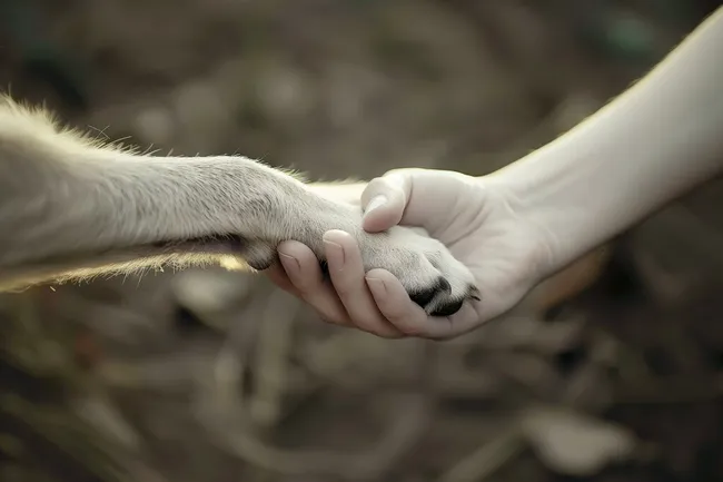 Tierische Freundschaft: Pfote und Menschenhand