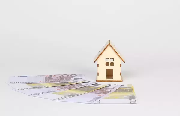 Tiny wooden house with Euro banknotes