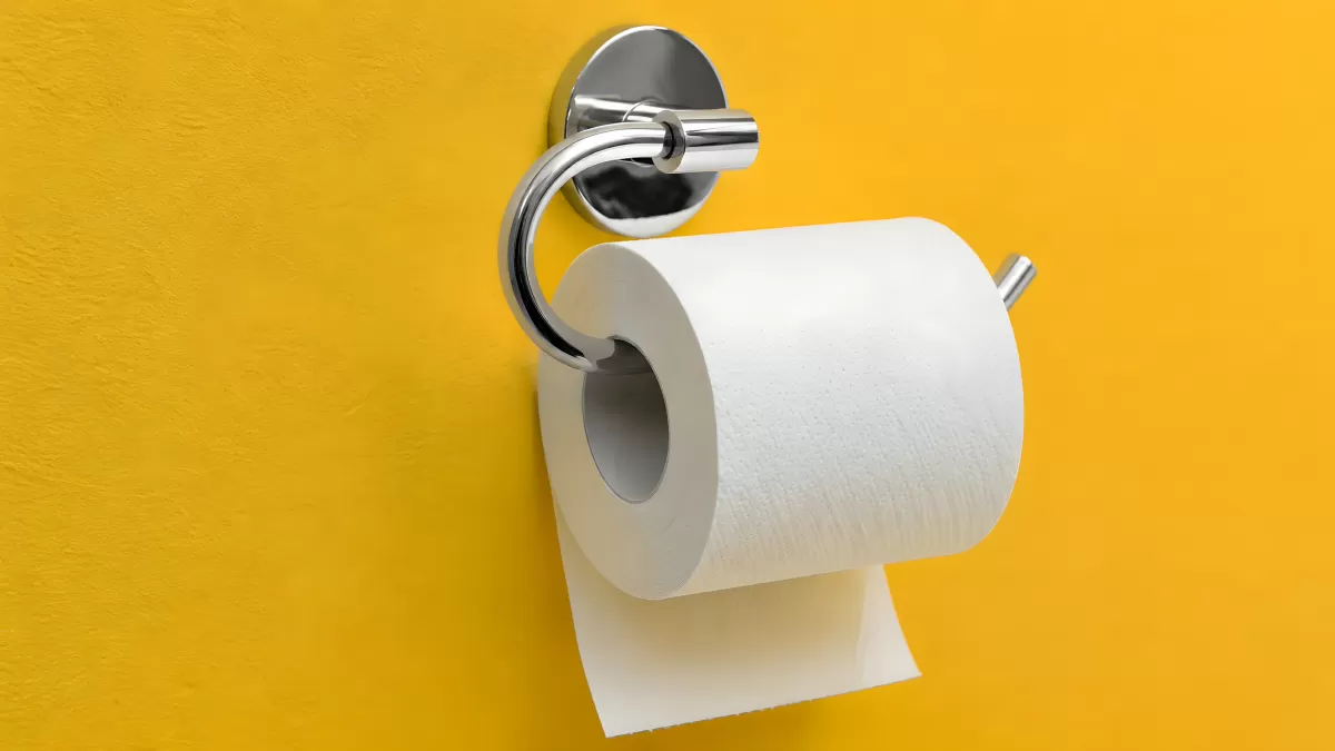 Toilettenpapierrolle an chromglänzendem Halter