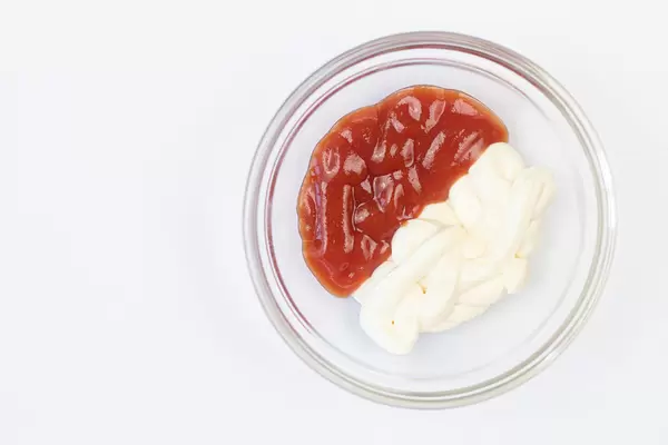 Tomato Ketchup with Mayonnaise mixed in the bowl
