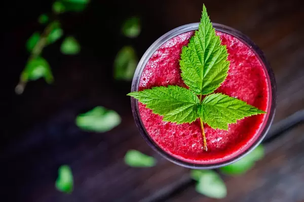 Top down of garnished smoothie glass