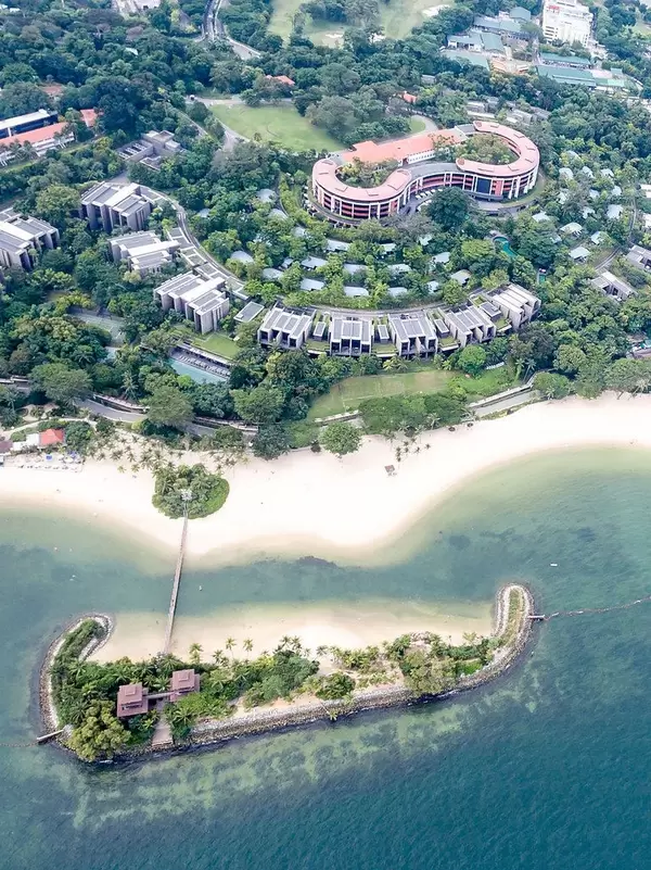 Top View Aerial Drone Shot of Capella Singapore on Sentosa Island