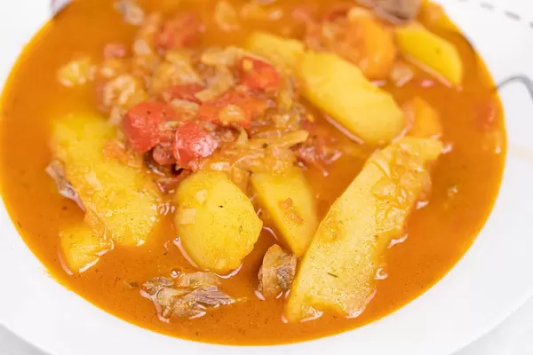 Top view Beef Stew served in the plate