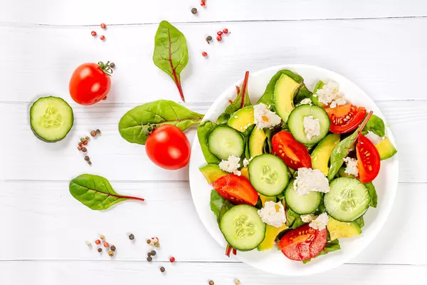 Top view, diet fresh vegetable salad