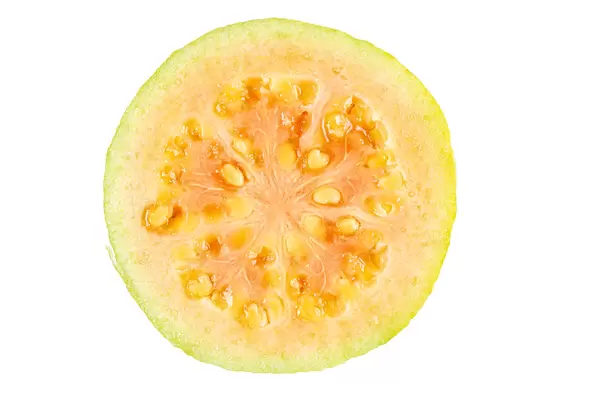 Top view, half of juicy guava fruit