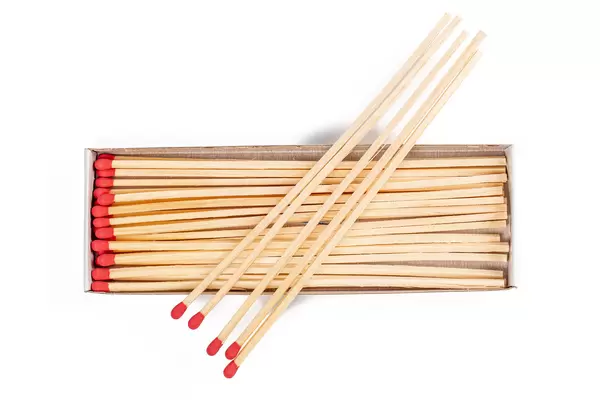 Top view, long wooden fireplace matches