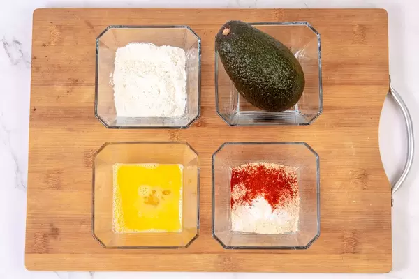 Top view of Avocado Flour Eggs and Breadcrumbs with Paprika (Flip 2019)