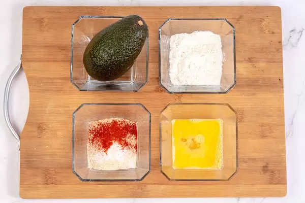 Top view of Avocado Flour Eggs and Breadcrumbs with Paprika