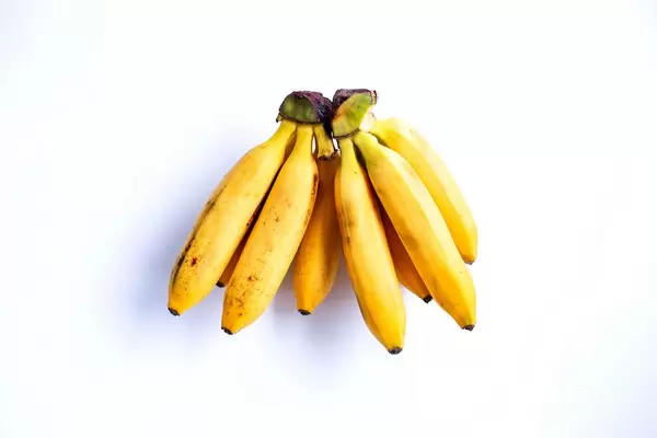 Top view of baby bananas isolated on white background