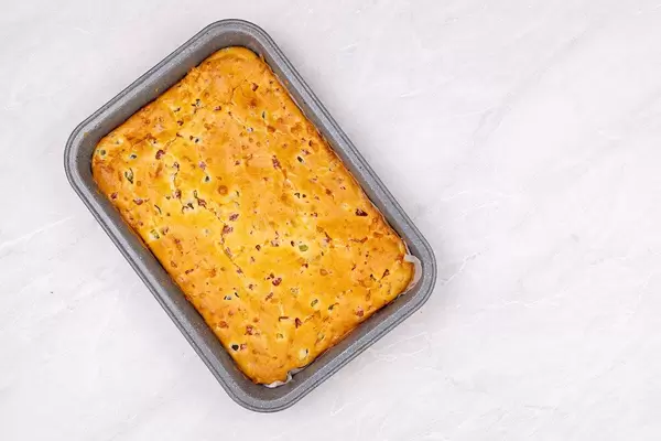 Top view of baked pie with Ham Cheese and Pickles