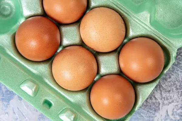 Top view of Chicken Eggs in the box (Flip 2019)