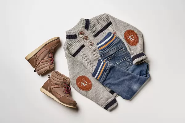 Top view of child boy clothes set