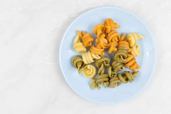 Top view of cooked Italian Tricolore Pasta