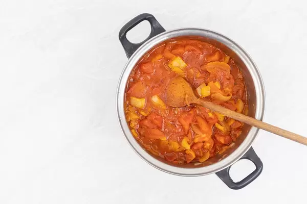 Top view of cooked Tomato Stew with copy space