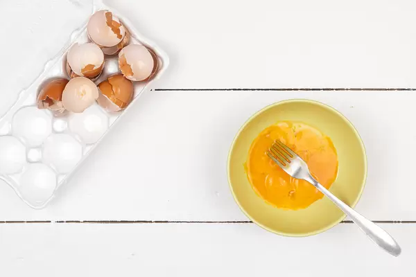 Top view of Egg mixture with Egg Shells in the box