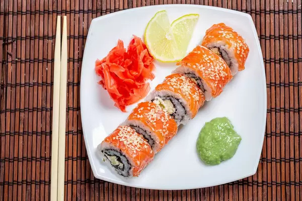 Top view of finished Philadelphia sushi rolls (Flip 2019)