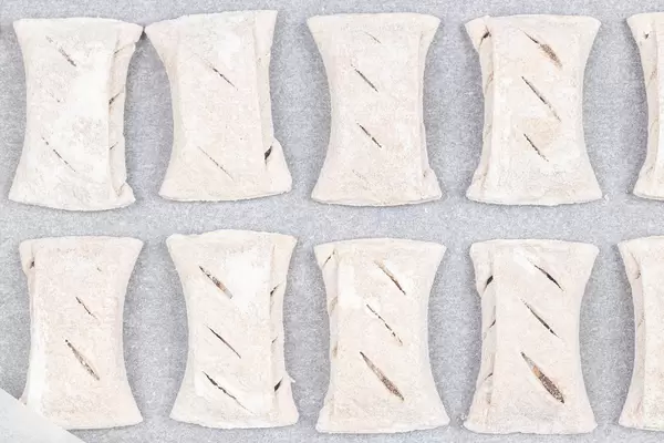 Top view of Frozen Puff Pastry Cookies ready for baking