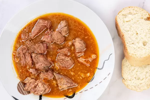 Top view of Goulash meal with Beef meat (Flip 2019)