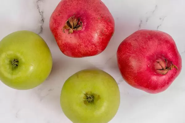 Top view of Green Apple and Pomegranate