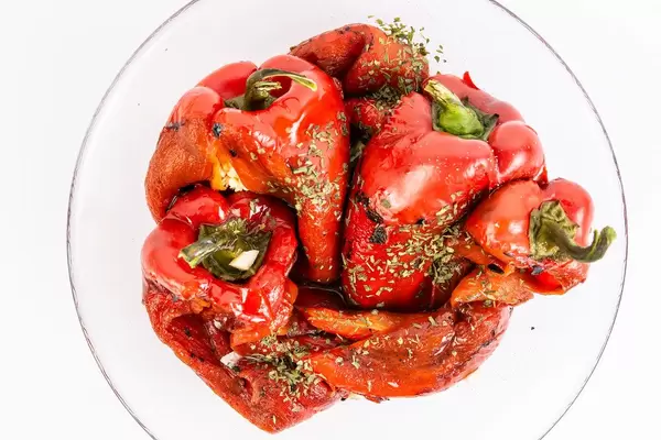 Top view of Grilled Red Paprika salad