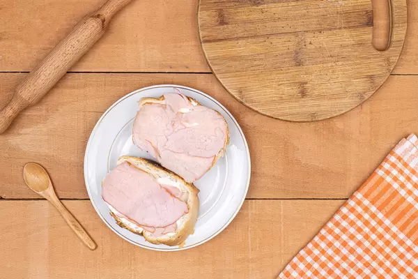 Top view of Ham Sandwiches on the plate