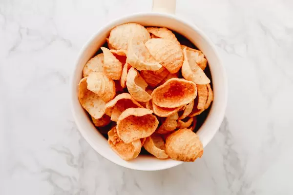 Top view of healthy chips, snack