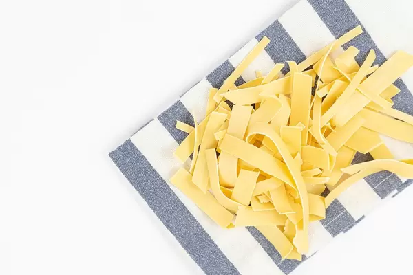 Top view of homemade Pasta on the kitchen dishcloth