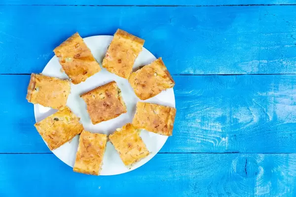 Top view of Homemade Pie with Cheese and Ham (Flip 2020)