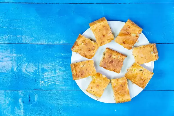 Top view of Homemade Pie with Cheese and Ham